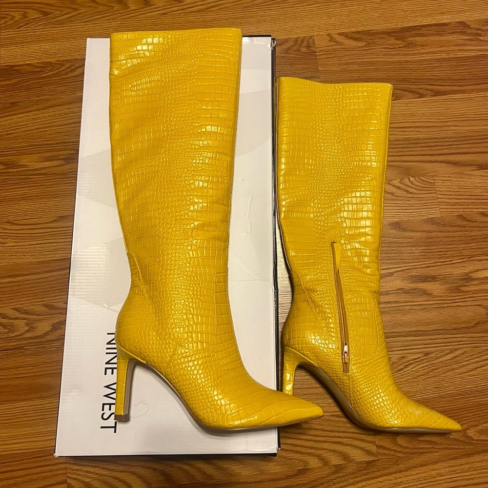 Nine West Yellow Heeled Boots knee Tall BNWT